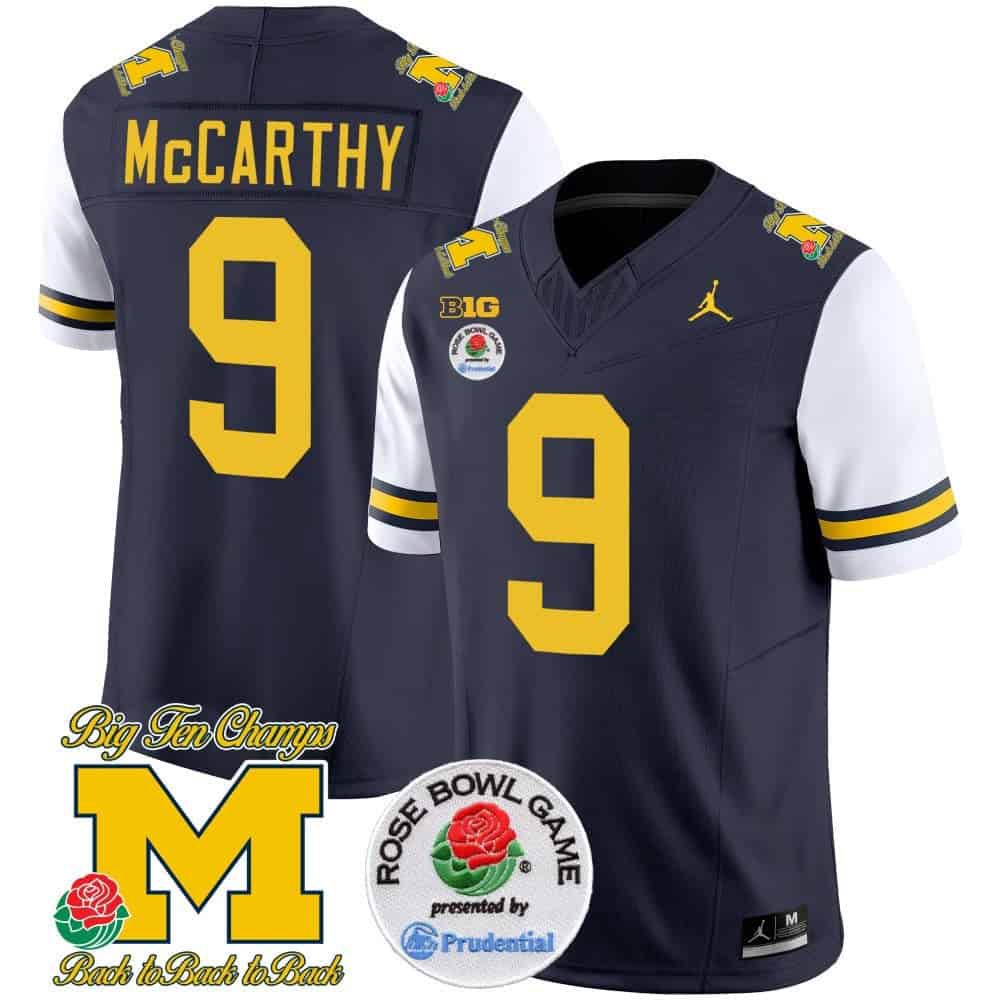 Men Michigan Wolverines #9 Mccarthy Drak Blue 2024 Rose Bowl Patch Vapor Limited NCAA Jersey style 1->indianapolis colts->NFL Jersey